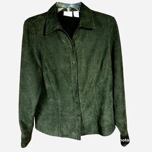 Sonoma Green Microsuede Button-Up Shirt M Soft Grunge Cozy Luxe Fall Staple